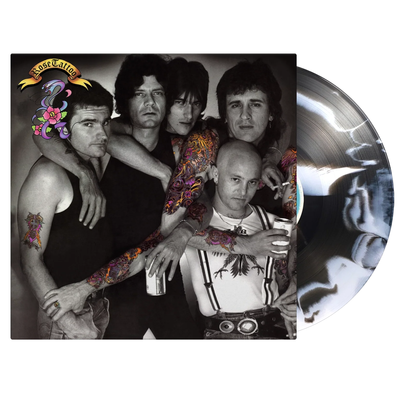 ROSE TATTOO - ASSAULT & BATTERY : WHITE & BLACK SWIRL - LP